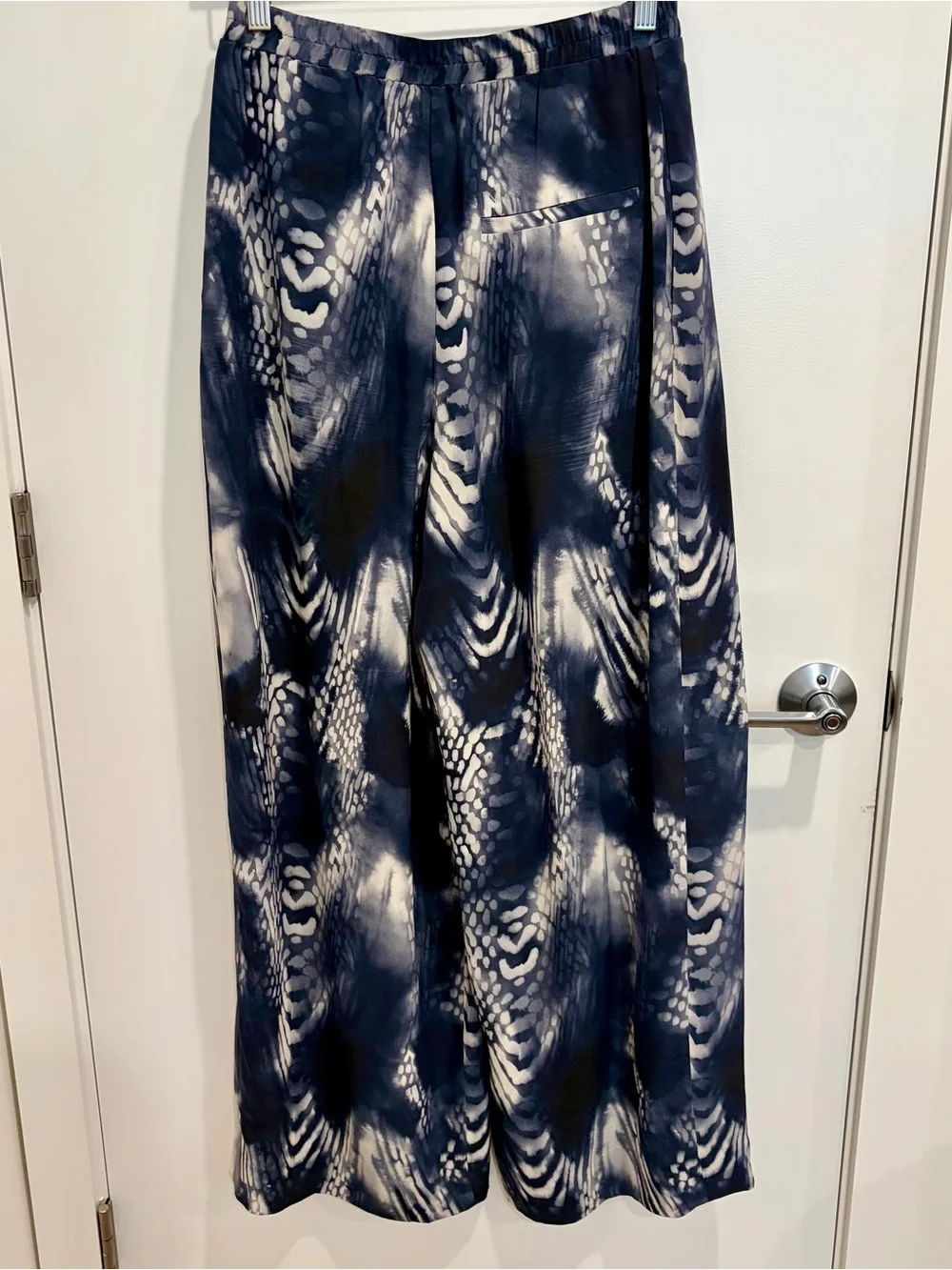 COS Pure Silk Wide-Leg Palazzo Pants EU 36 US 4 Navy Ivory Print